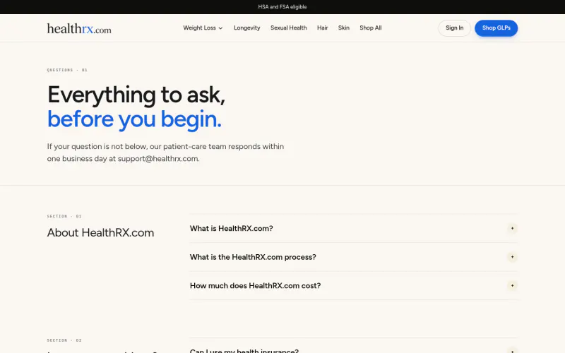 HealthRX website screenshot