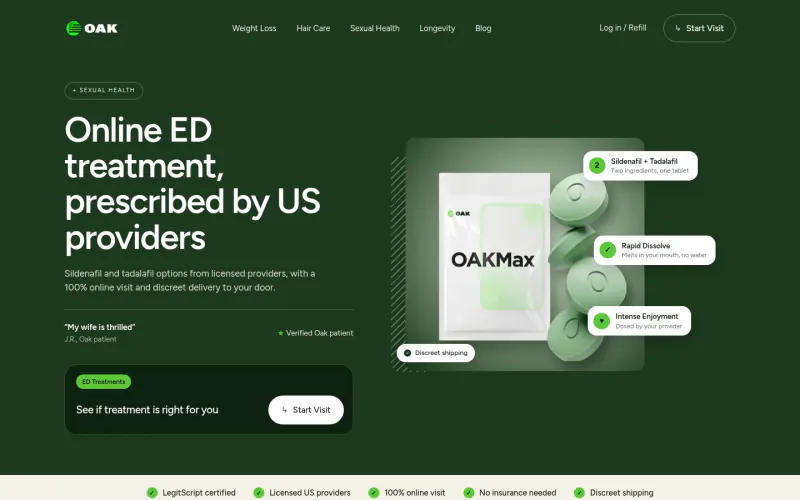 Oak Longevity website screenshot