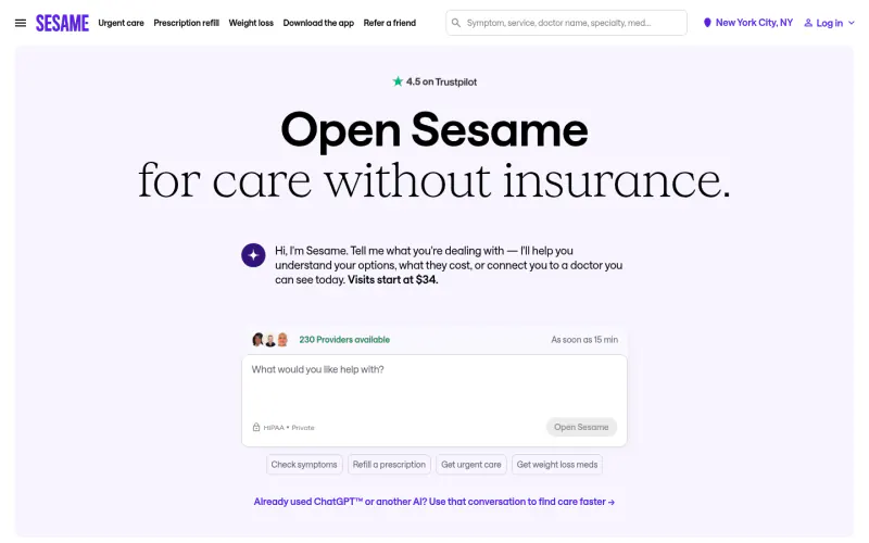 Sesame Care homepage