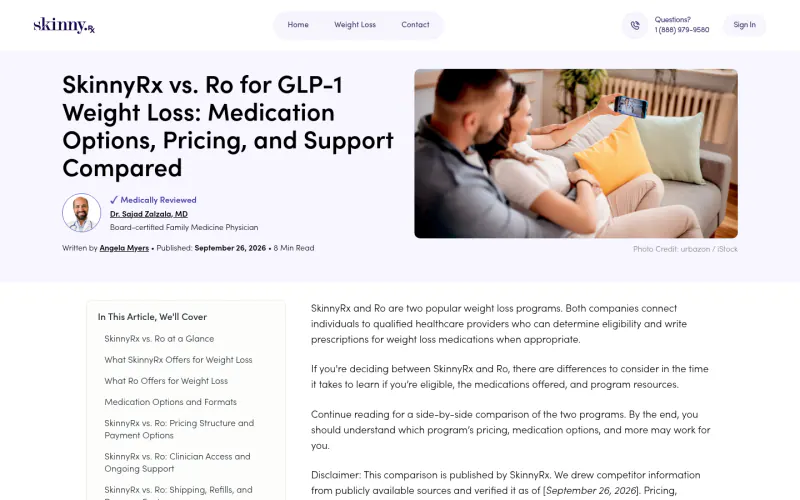 SkinnyRx website screenshot